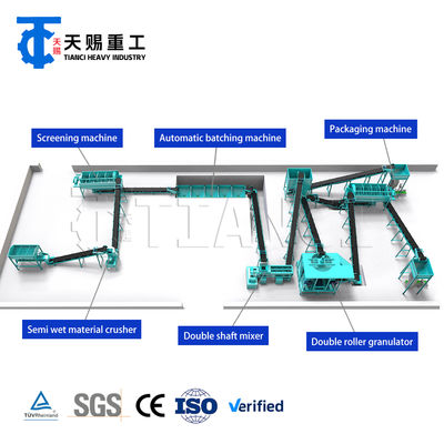 Linha de Produção Completa de Fertilizantes Compostos com Granulador de Extrusão de Rolo Duplo para Grânulos de Fertilizantes NPK, Fosfato de Amônio e Potássio de Alta Resistência